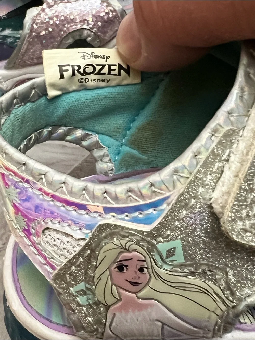 Disney Frozen Elsa Light Up Glitter Sandals Girls Size 8 Silver Blue